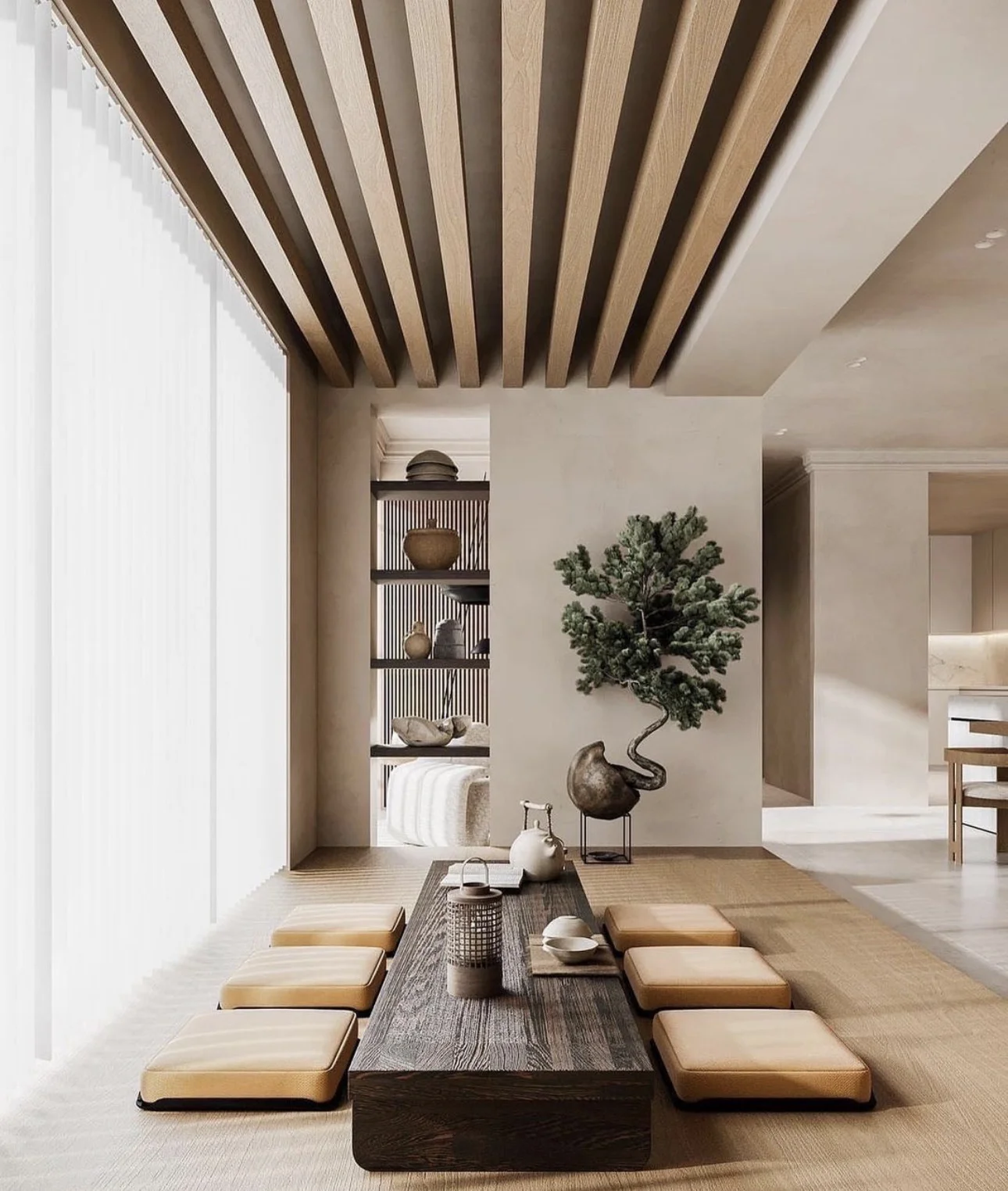 Décoration d'intérieur holistique : un salon harmonieux avec des couleurs apaisantes et une disposition Feng Shui équilibrée